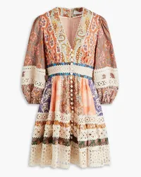 Zimmermann Crochet-trimmed printed linen mini dress - Multicolor Multicolor