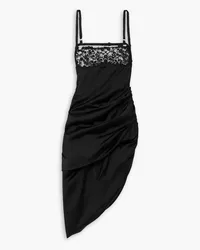 Jacquemus La Saudade Brodée asymmetric draped lace-trimmed satin mini dress - Black Black