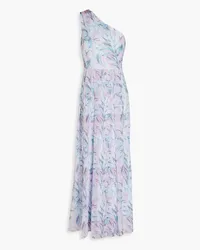 Mikael Aghal One-shoulder pleated printed chiffon maxi dress - Purple Purple