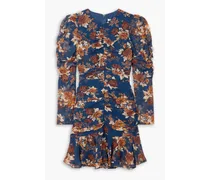 Hedera ruched floral-print silk-chiffon mini dress - Blue