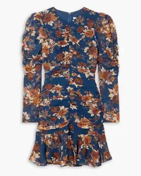 Veronica Beard Hedera ruched floral-print silk-chiffon mini dress - Blue Blue