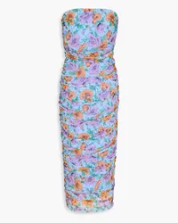 Veronica Beard Quiana strapless floral-print tulle midi dress - Blue Blue