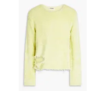 Distressed silk and cotton-blend chenille sweater - Yellow