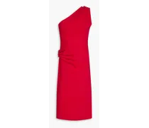 One-shoulder draped embellished stretch-ponte dress - Red