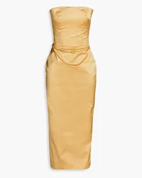 RASARIO Strapless silk-shantung midi dress - Neutral Neutral