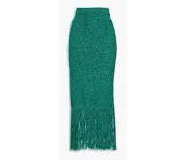 Fringed cashmere and merino wool-blend midi skirt - Green