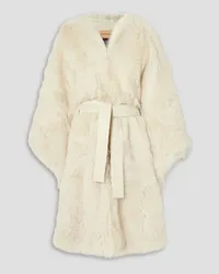 Yves Salomon Belted shearling cape - White White