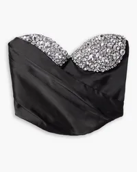 Area Cropped crystal-embellished draped satin bustier top - Black Black