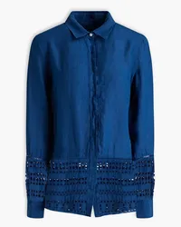 120% Lino Broderie anglaise linen shirt - Blue Blue