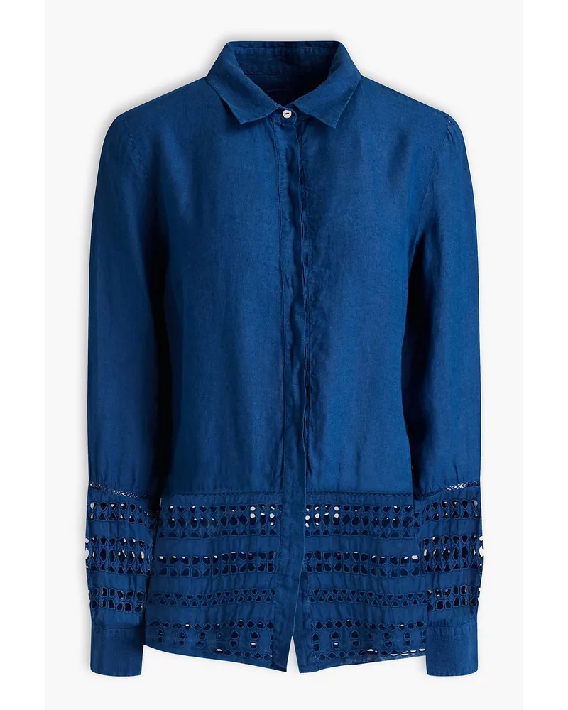 120% Lino Broderie anglaise linen shirt - Blue Blue