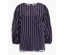 Striped metallic cotton-blend organza top - Blue