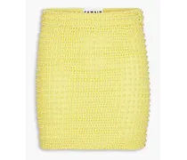 Bead-embellished open-knit cotton mini pencil skirt - Yellow