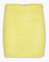 ROTATE Birger Christensen Bead-embellished open-knit cotton mini pencil skirt - Yellow Yellow