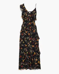 Mikael Aghal Ruffled floral-print chiffon maxi dress - Black Black