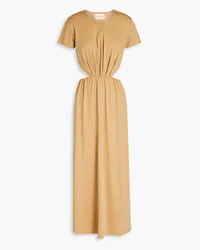 Loulou Studio Seram cutout pleated Pima cotton-jersey midi dress - Neutral Neutral