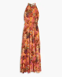 A.L.C. Gathered printed silk-crepon midi dress - Orange Orange