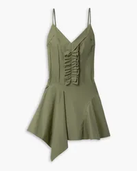 Commission Ruffled paneled cotton-poplin mini dress - Green Green