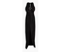 Bow-embellished linen-blend gown - Black
