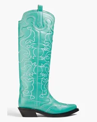 Ganni Embroidered leather cowboy boots - Blue Blue