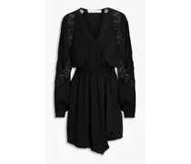 Furia lace-paneled ruffled crepe mini dress - Black
