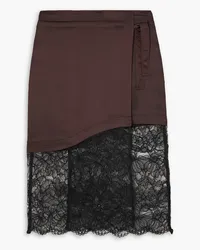 Ganni Stretch-satin and corded lace wrap skirt - Brown Brown