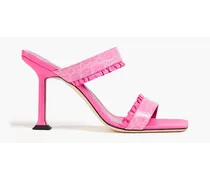 Pina ruffled croc-effect leather mules - Pink