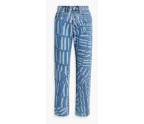 Logo-print high-rise tapered jeans - Blue