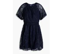 Gathered guipure lace mini dress - Blue