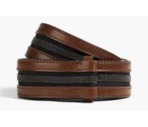 Bead-embellished leather belt - Brown