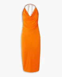 Dion Lee Barball open-back bead-embellished mesh halterneck midi dress - Orange Orange