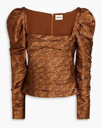 KHAITE Shawna gathered printed satin top - Brown Brown