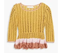 Ruffled crocheted cotton sweater - Yellow