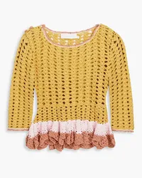 Zimmermann Ruffled crocheted cotton sweater - Yellow Yellow