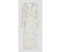 Claudie Pierlot Ruffled polka-dot twill midi wrap dress - White White