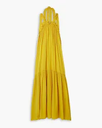 Ulla Johnson Celeste open-back ruffled silk-crepe halterneck maxi dress - Yellow Yellow