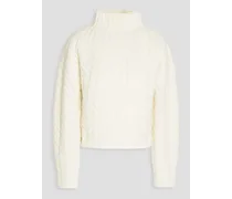 Cable-knit wool and cashmere-blend turtleneck sweater - White
