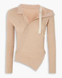 Jacquemus Colin asymmetric grosgrain-trimmed wool-blend cardigan - Neutral Neutral