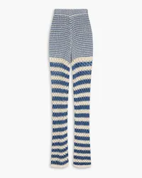 RED Valentino Striped open-knit cotton-blend straight-leg pants - Blue Blue