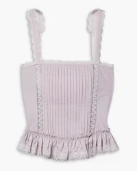 LoveShackFancy Skipper broderie anglaise-trimmed pintucked cotton-poplin bustier top - Purple Purple