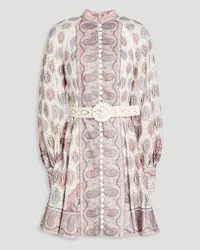 Zimmermann Belted paisley-print linen mini dress - White White