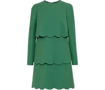 Tiered scalloped wool and silk-blend crepe dress - Green