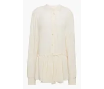 Crepe de chine peplum shirt - White