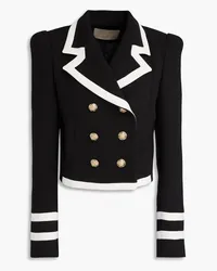 Elie Saab Cropped double-breasted embellished crepe blazer - Black Black