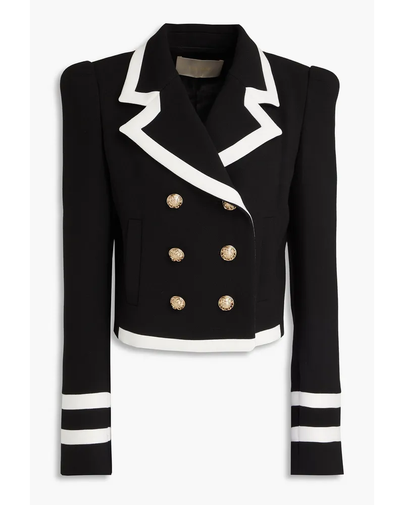 Elie Saab Cropped double-breasted embellished crepe blazer - Black Black