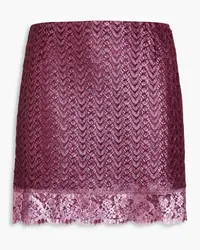 Missoni Lace-trimmed metallic wool-blend mini skirt - Burgundy Burgundy