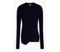 Wrap-effect ribbed cashmere sweater - Blue