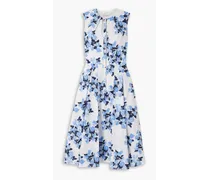Suzi pleated floral-print cotton-poplin midi dress - Blue