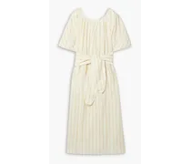 Aliz belted striped linen and TENCEL™-blend midi dress - White