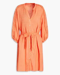 120% Lino Pintucked linen mini shirt dress - Orange Orange