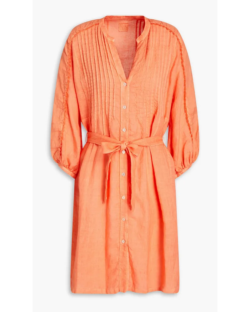 120% Lino Pintucked linen mini shirt dress - Orange Orange